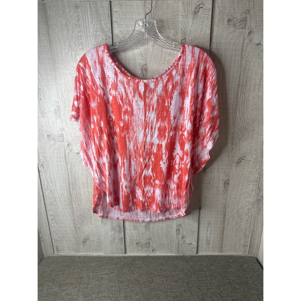 Bit & Bridle Womens Orange & White Tie-Dye Short Sleeve Top M Boho Western